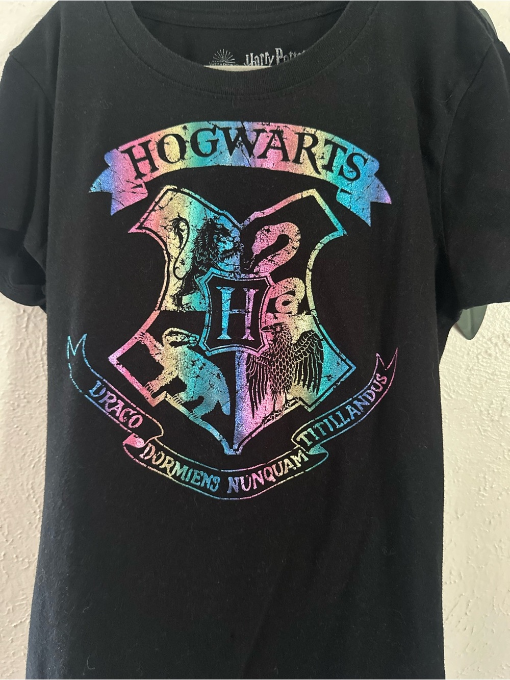 Harry Potter Kids Black T-Shirt with Rainbow Hogwarts Crest